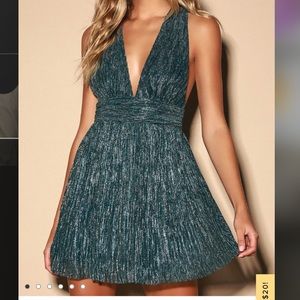 Ailey Gold and Teal Blue Skater Dress - Lulus
